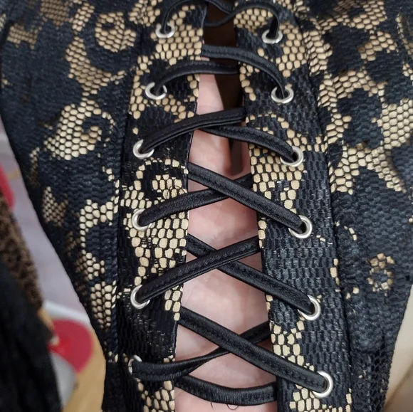 Frederick's of Hollywood Slip Dress Women Large Black Lingerie Floral Lace Mini - Picture 6 of 11